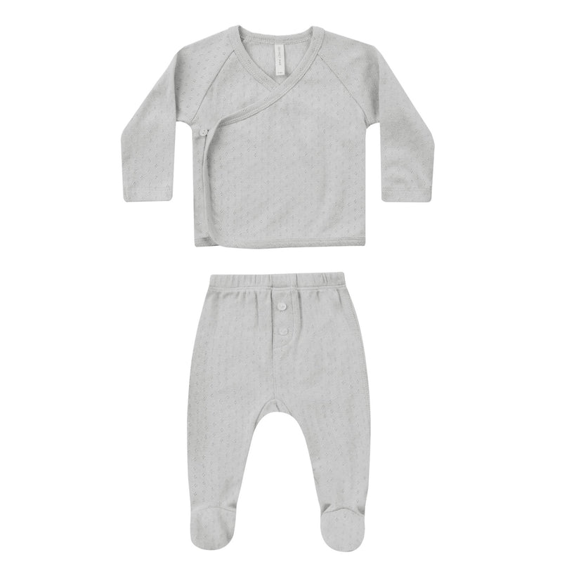 Quincy Mae - Pointelle Wrap Top + Footed Set | Cloud