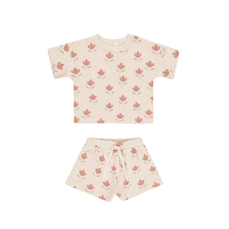 Quincy Mae - Waffle Tee+ Short Set | Tulips