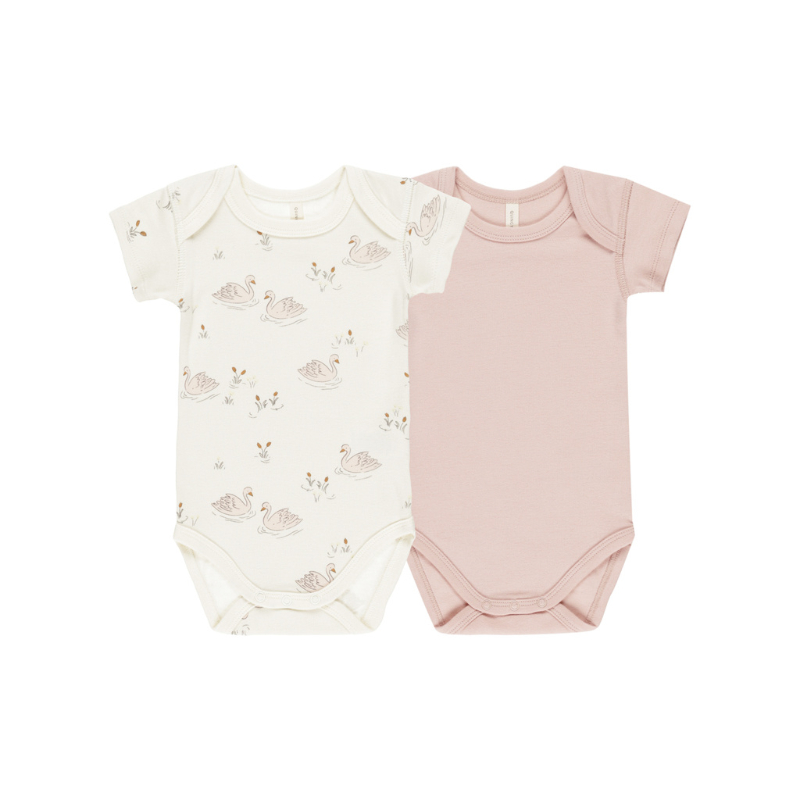 Quincy Mae - Shortsleeve Bodysuit 2pk | Swans & Bubblegum