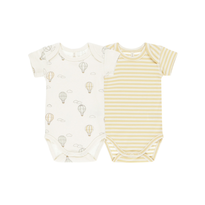 Quincy Mae - Shortsleeve Bodysuit 2pk | Air Balloons, Stripe