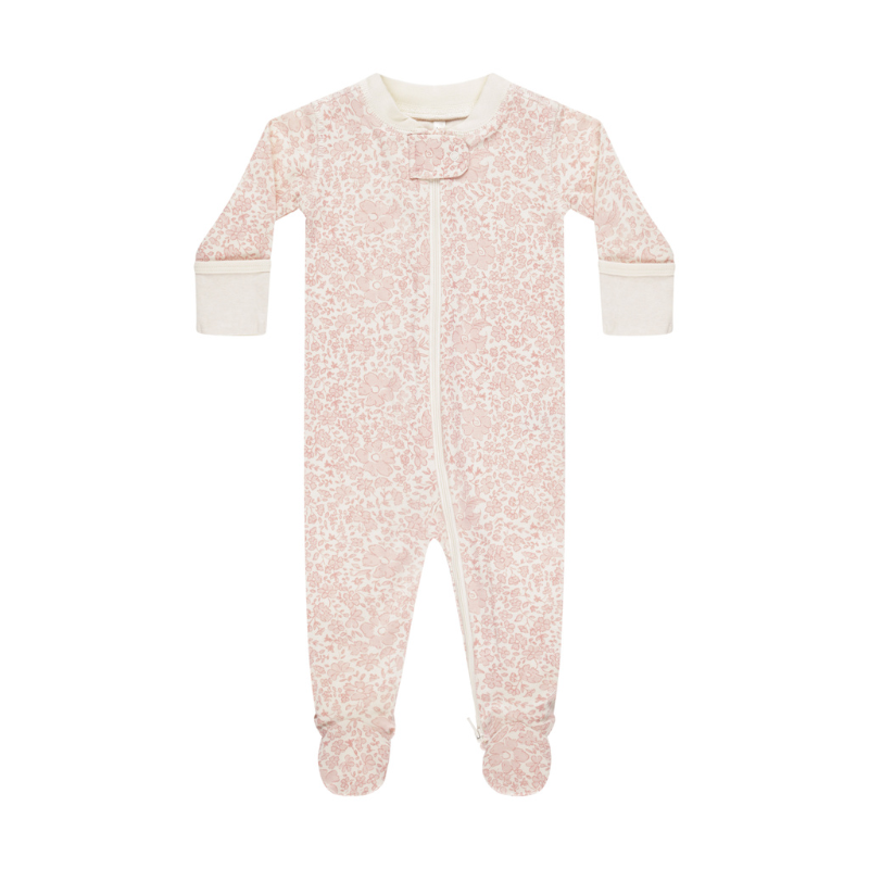 Quincy Mae - Longsleeve Zip Footed Bodysuit | Pink Blossom