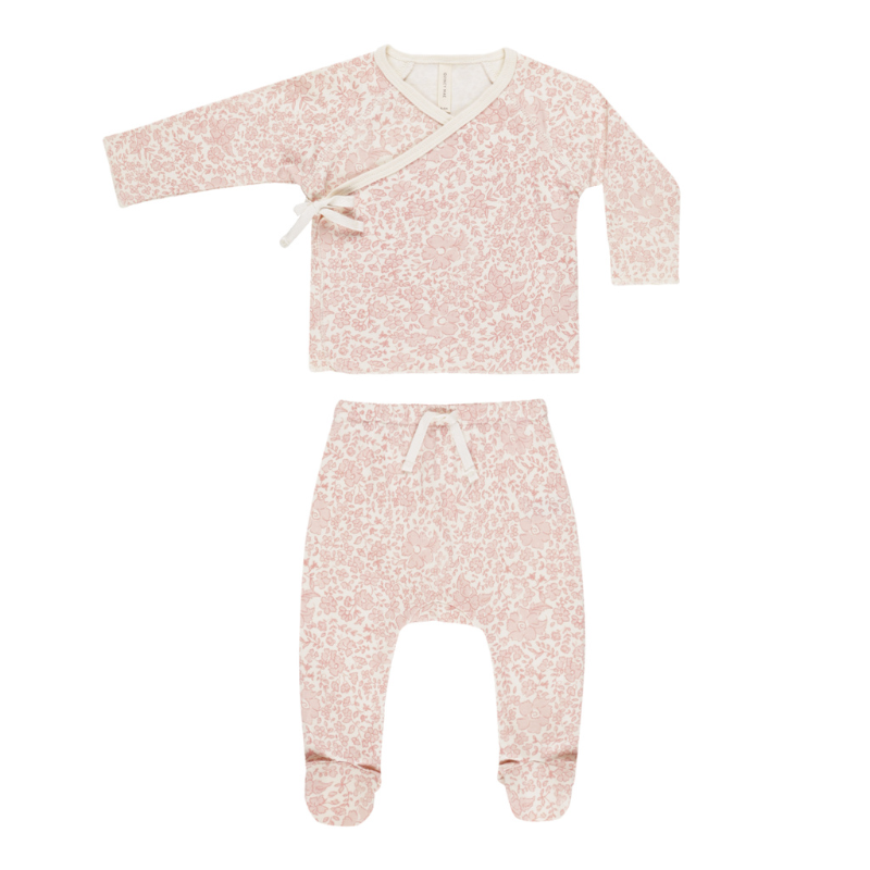 Quincy Mae - Wrap Top + Footed Pant Set | Pink Blossom