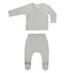 Quincy Mae - Wrap Top + Footed Pant Set | Micro Blue Stripe