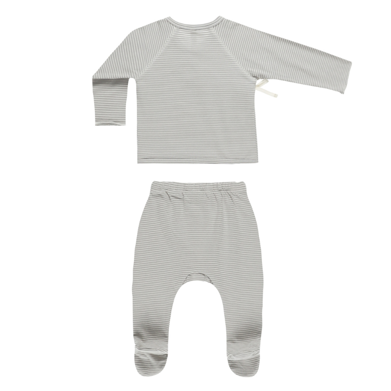 Quincy Mae - Wrap Top + Footed Pant Set | Micro Blue Stripe