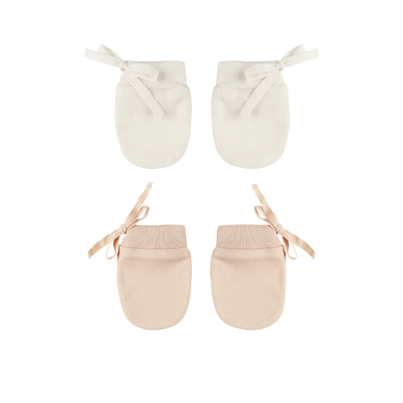 Quincy Mae - Set of 2 Baby Mittens | Ivory + Shell